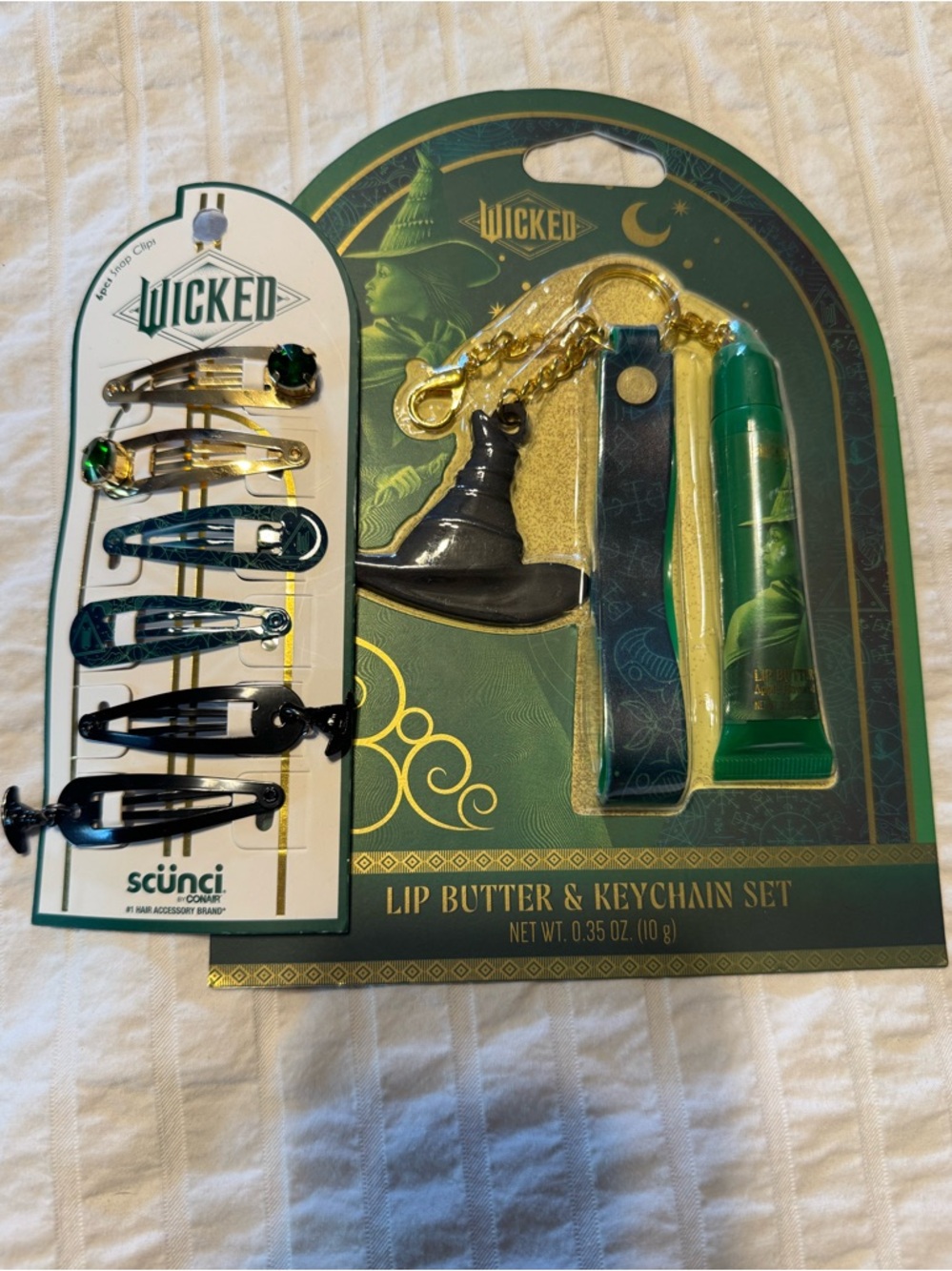 Wicked Elphaba Lip Butter & Keychain Set & 6-piece Scünci Snap Clip Set Bundle